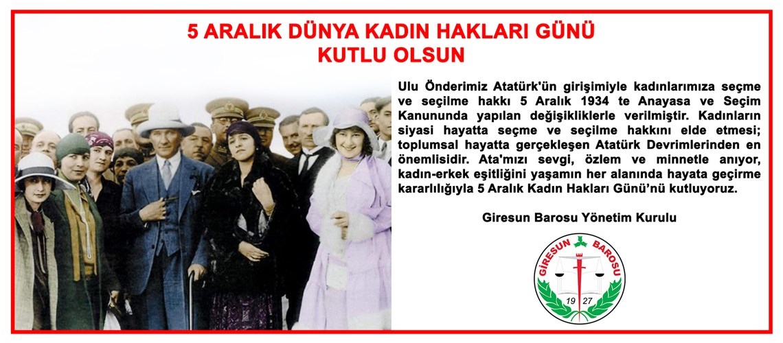 5 ARALIK DÜNYA KADIN HAKLARI GÜNÜ KUTLU OLSUN