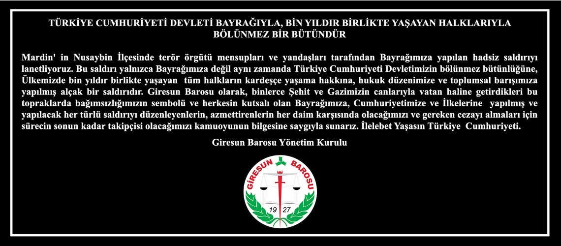 TÜRKİYE CUMHURİYETİ DEVLETİ BAYRAĞIYLA, BİN YILDIR BİRLİKTE YAŞAYAN HALKLARIYLA  BÖLÜNMEZ BİR BÜTÜNDÜR